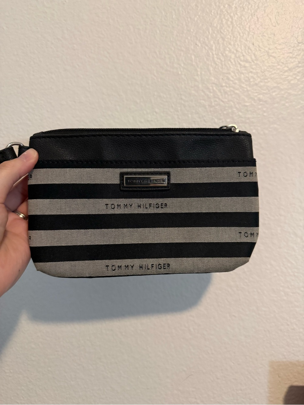 Tommy Hilfiger Black and Gray Striped Toiletry Pouch
